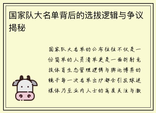 国家队大名单背后的选拔逻辑与争议揭秘